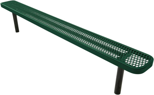 Coated Outdoor Furniture Heavy-Duty Outdoor Bench Thermoplastic Coated, Expanded Metal, Commercial-Grade Seating, Made in America (Inground Without Back, 8 Ft, Textured Green)