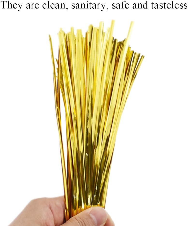 HAHIYO 300Pcs 8inches Gold Metal Twist Ties Bread Candy Coffee Bag Ties Plant Garden Twist Ties for Cellophane Treat Bags Gift Wraping Bags Plastic Bags Halloween Party Cake Present Art Crafts