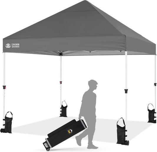 CROWN SHADES 10x10 Heavy Duty Canopy - Premium Pop Up Canopy Tent - Extra Sun Shade Protection with 400D Strength Oxford Fabric - Great for Trade Shows, Events, Tailgates & Commercial Use, Gray