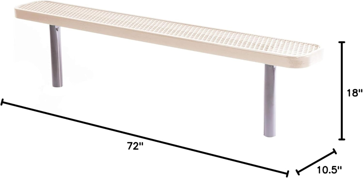 Coated Outdoor Furniture Heavy-Duty Outdoor Bench Thermoplastic Coated, Expanded Metal, Commercial-Grade Seating, Made in America (Inground Without Back, 6 Ft, Tan)