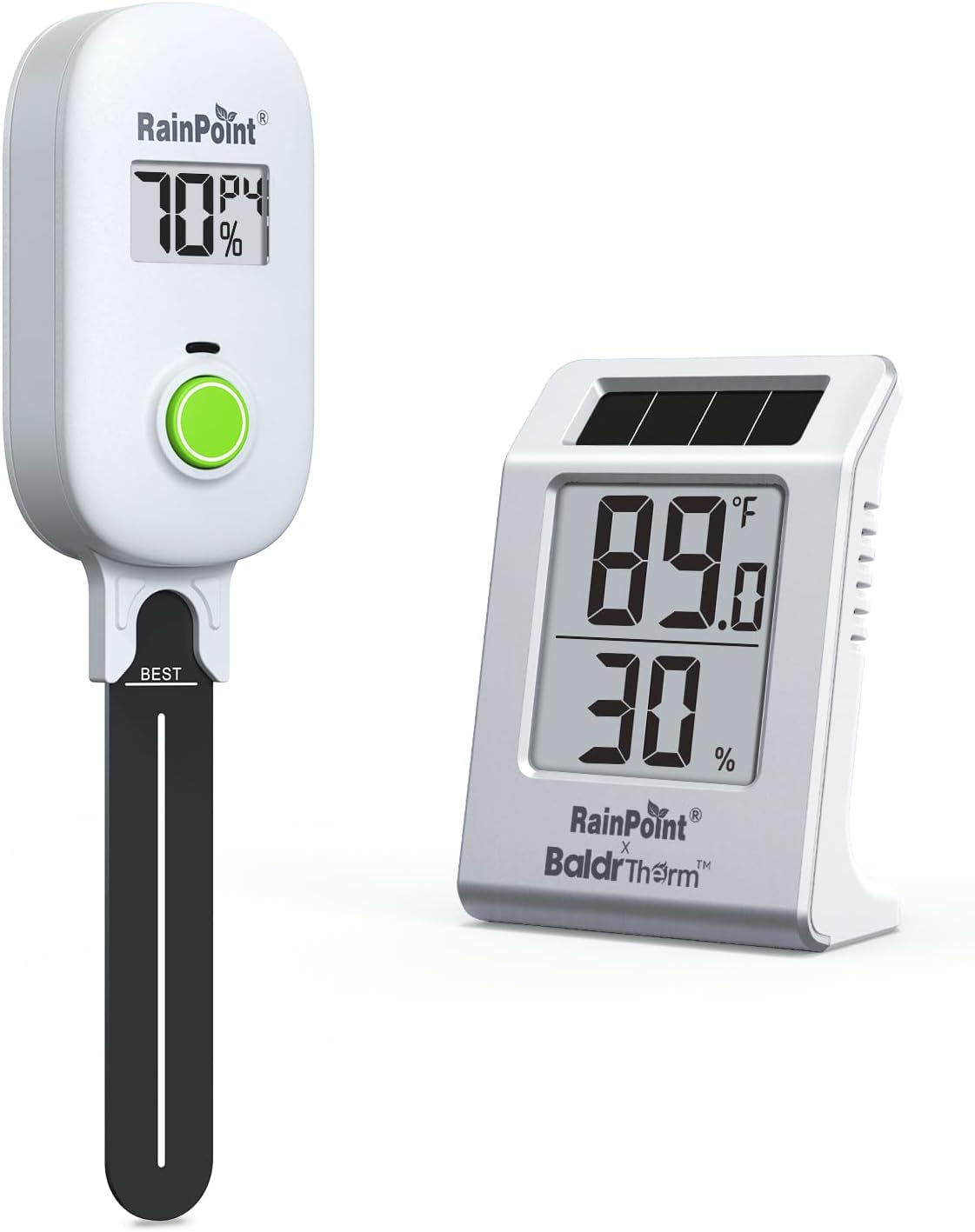 RAINPOINT Light-Driven Thermo-Hygrometer & Smart Digital Wireless Soil Moisture Meter (WiFi Hub Needed) Kit, Real-time Monitor Sensor Gardening Plant Care Essentials