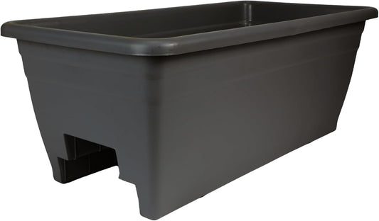 The HC Companies Deck Railing Planter Box w/Removable Drain Plugs - Lightweight & Weatherproof Plastic Flower Box - Balcony Planters for Railing and Fence (24”, Black)