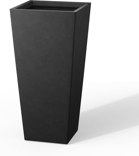 Kante 28 Inch Tall Tapered Concrete Planter, Modern Style Large Plant Pot with Drainage Hole and Rubber Plug for Patio, Backyard, Porch, Suitable for Indoor Outdoor Plants, Black