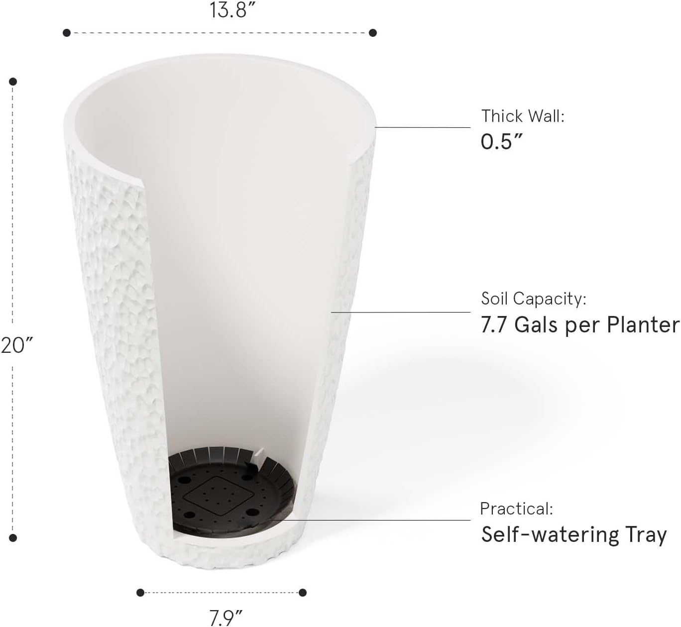 LA JOLIE MUSE 20inch Tall White Planters Set of 2,Large Tree Planters for Indoor Plants,Flower Containers for Front Porch, Honeycomb