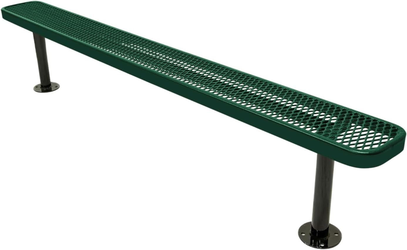 Coated Outdoor Furniture Heavy-Duty Outdoor Bench Thermoplastic Coated, Expanded Metal, Commercial-Grade Seating, Made in America (Surface Without Back, 8 Ft, Textured Green)