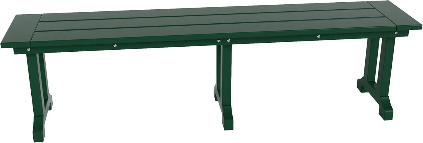 WestinTrends Malibu 65" Outdoor Dining Bench, All Weather Resistant Poly Lumber Patio Garden Bench Trestle Long Bench for Both Outdoor and Indoor, Dark Green