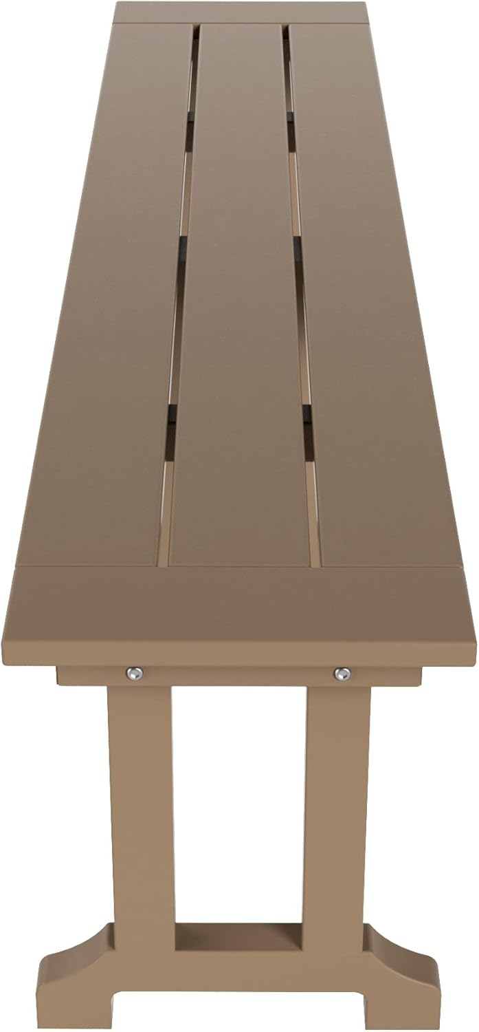 WestinTrends Malibu 65" Outdoor Dining Bench, All Weather Resistant Poly Lumber Patio Garden Bench Trestle Long Bench for Both Outdoor and Indoor, Weathered Wood