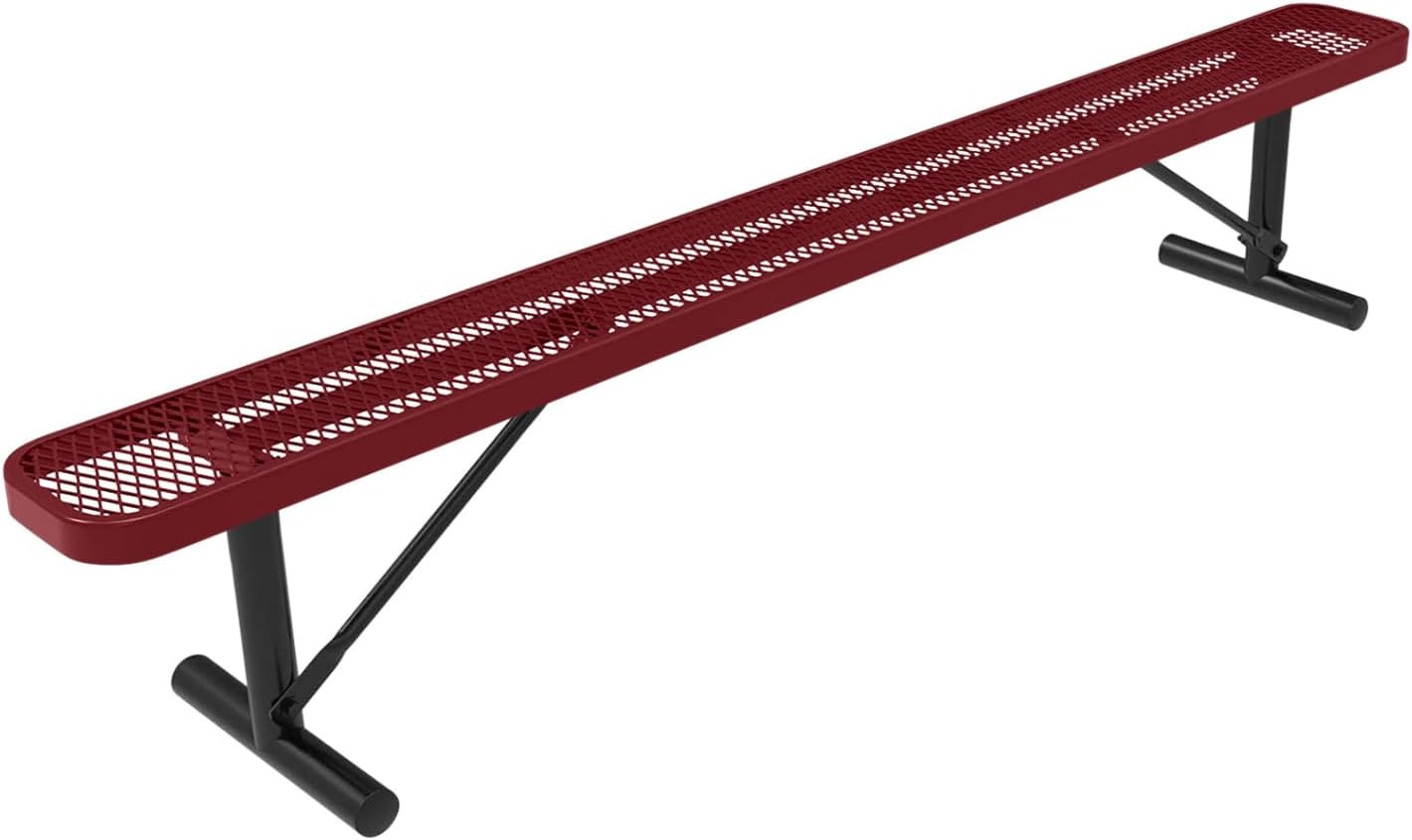Heavy-Duty Portable Outdoor Bench Thermoplastic Coated, Expanded Metal, Commercial-Grade Seating, Made in America (Portable Without Back, 8 Ft, Burgundy)