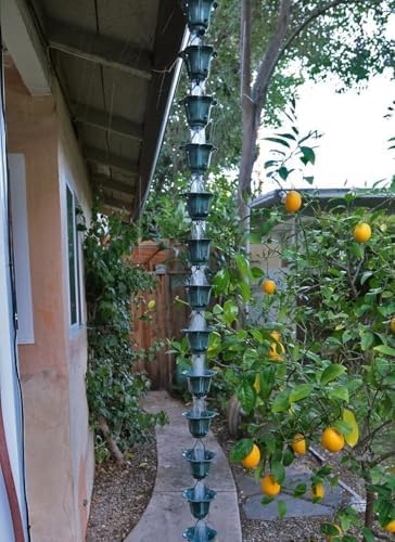 Nutshell Stores Flower Cups Rain Chain - Patina - 17 Feet