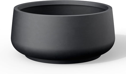 Kante 16.1" Dia Round Curvy Concrete Planter, Large Plant Pots with Drainage Hole and Rubber Plug for Indoor Outdoor Plants, Flower Pot for Home Garden Patio Porch, Black
