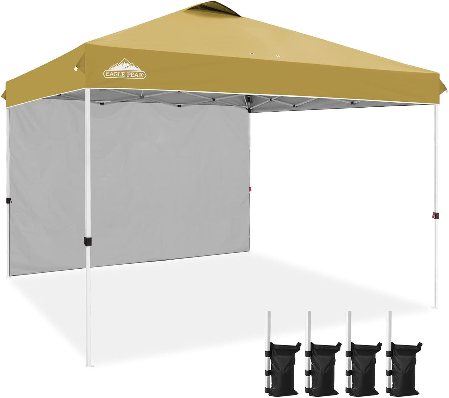 EAGLE PEAK Pop Up Canopy Tent with 1 Sidewall, Easy Setup Event Tent, Outdoor Sun Shade, Wheeled Carry Bag, Stakes and Guy Ropes, Instant Canopy 12x12, Beige