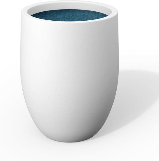 Kante 21.7 Inch Tall Concrete Planter, Large Indoor Outdoor Plant Pot with Drainage, Smooth White Finish with Aqua Blue Interior, Ideal for Porch, Home, Garden, Patio