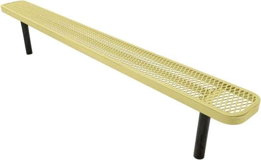 Heavy-Duty Outdoor Bench Thermoplastic Coated, Expanded Metal, Commercial-Grade Seating, Made in America (Inground Without Back, 8 Ft, Textured Sandstone)