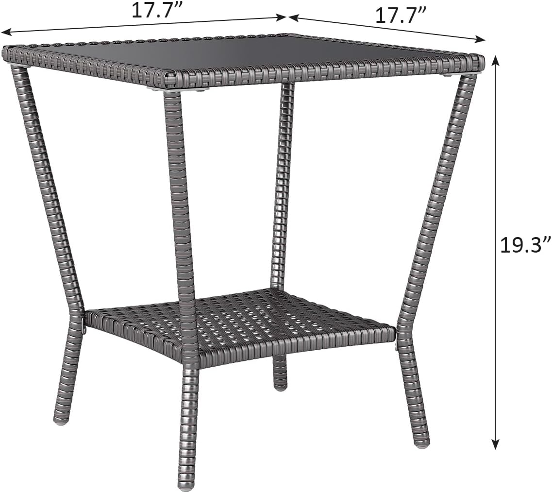 Outdoor Small Patio Table - PE Rattan Coffee Table, Wicker Side Table for Patio, Balcony & Porch, Durable & Iron Frame (1, Black Brown)