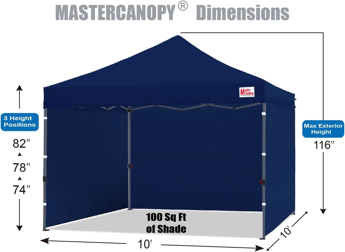 MASTERCANOPY Heavy Duty Pop-up Canopy Tent with Sidewalls (10x10,Navy Blue)
