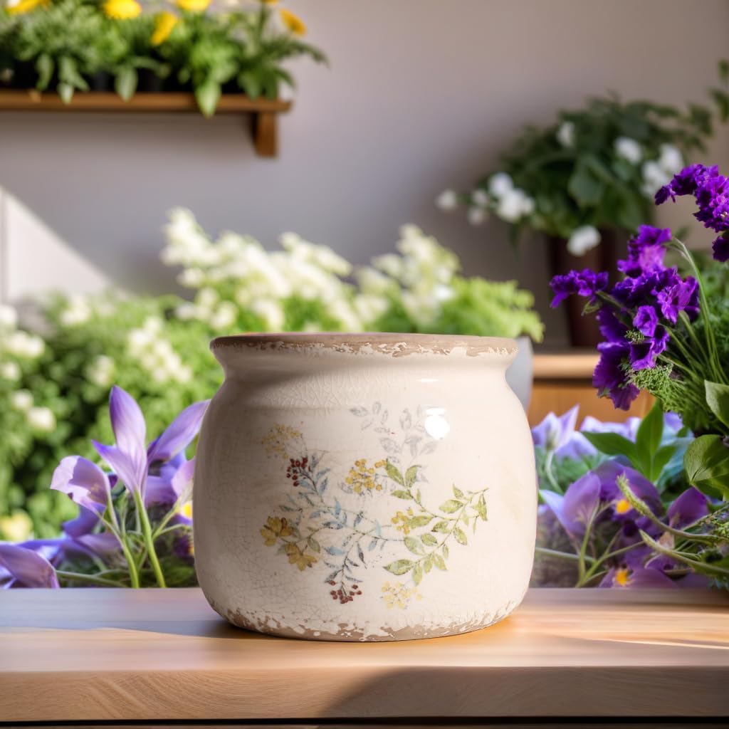 Pots for Plants, Ceramic Planters for Indoor/Outdoor Plants, 6.29'' Plant Pots Indoor with Drainage, Vase & Planters, Vintage Rustic Pots for Indoor Plant, Home & Fall Decor, Yellow Sage