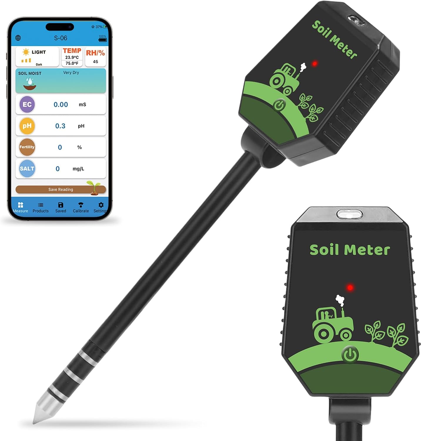 Smart Soil pH Tester Digital Soil Moisture Tester 8 in 1- pH, EC, Moisture, Fertility, Salinity, Sunlight, Humidity, Temperature Monitor Soil Test Kit for Garden, Lawn, Hydroponics