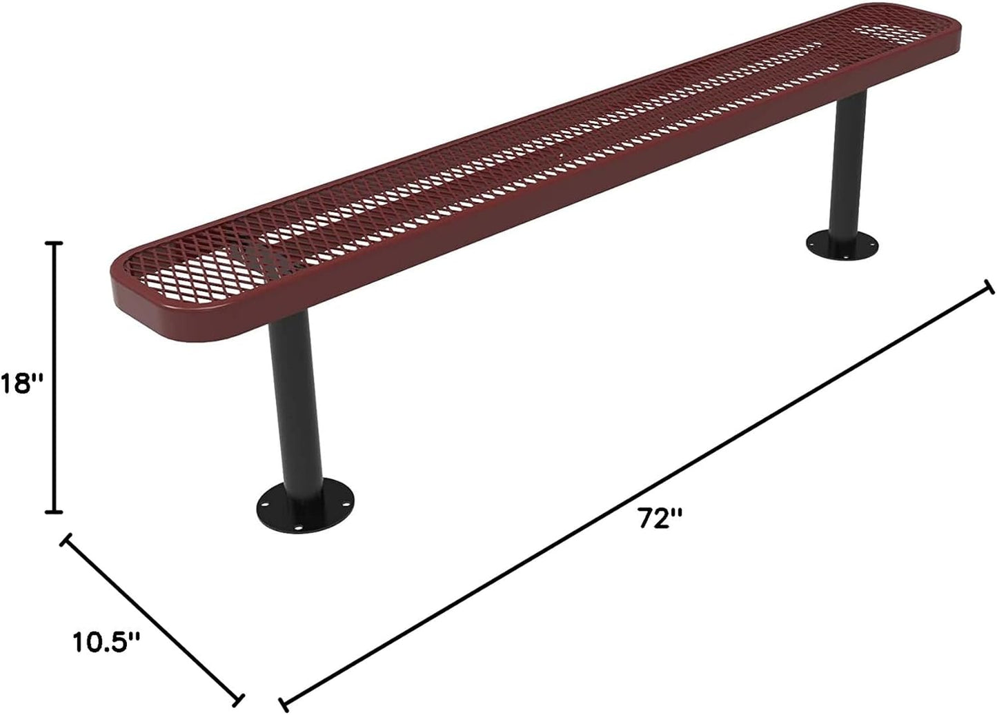 Coated Outdoor Furniture Heavy-Duty Outdoor Bench Thermoplastic Coated, Expanded Metal, Commercial-Grade Seating, Made in America (Surface Without Back, 6 Ft, Red)