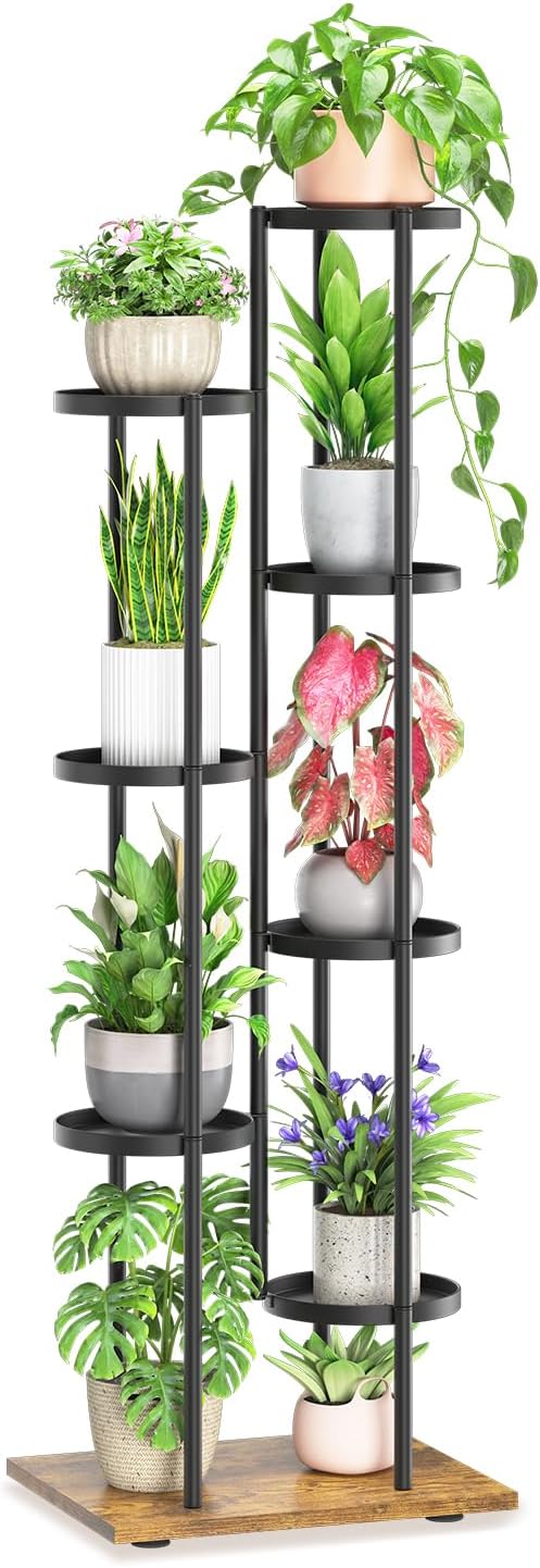 LASZOLA Black 7 Tier Plant Stand Indoor Heavy Duty Metal Planter Flower Holder Rack, Multi Modern Narrow Organizer, Floor Vertical Tower, Spiral Sturdy Decorate for House Bathroom Office Living Room