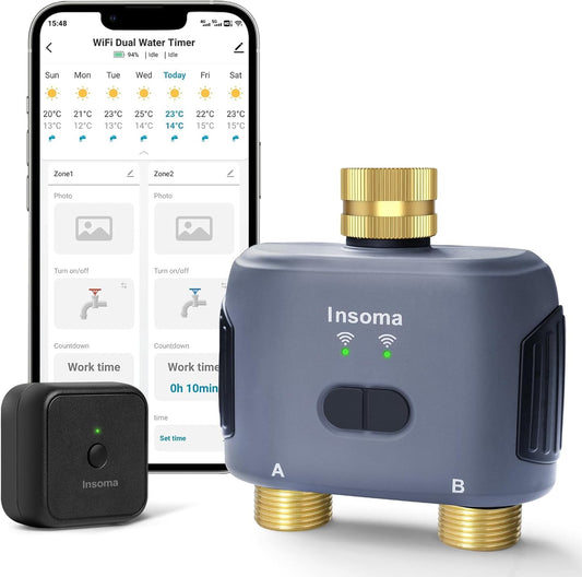WiFi Water Timer for Garden Hose with Brass Inlet & Outlet,Smart Hose Timer with WiFi Hub, APP & Voice Control,Up to 20 Watering Plans, 2-Zone Sprinkler Drip Irrigation System Controller for Watering