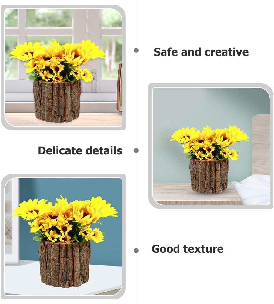 Housoutil 3PCS Wood Bark Flower Pots, Bark Bucket Planter Wooden Flower Pots, Natural Wood Bark Flower Buckets for Indoor Outdoor Home Art Decor