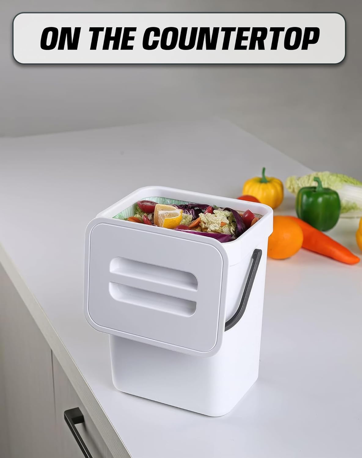 Indoor Compost Bin - 1.3 Gallons Hanging Small Trash Can with Lid for Kitchen Bathroom, Under Sink Kitchen Trash Can, Indoor Counter Compost Bucket with Lid, 5L(White)
