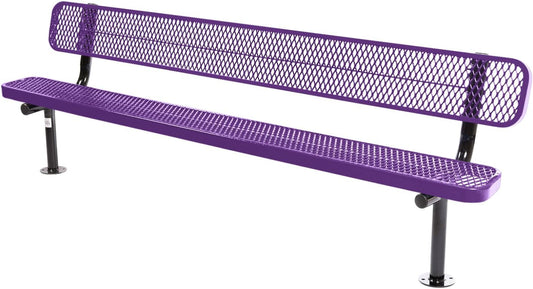 Coated Outdoor Furniture Heavy-Duty Outdoor Bench Thermoplastic Coated, Expanded Metal, Commercial-Grade Seating, Made in America (Surface with Back, 8 Ft, Purple)