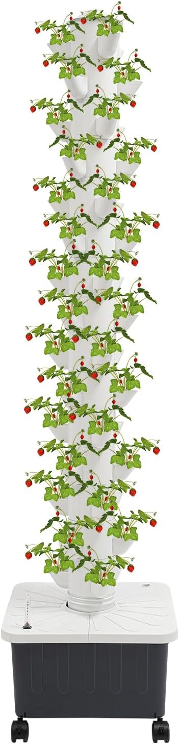 Hydroponic Growing System, 45-Plant Vertical Gardening System, 15-Layer Tower, White Aeroponic Tower for Herbs, Fruits and Vegetable
