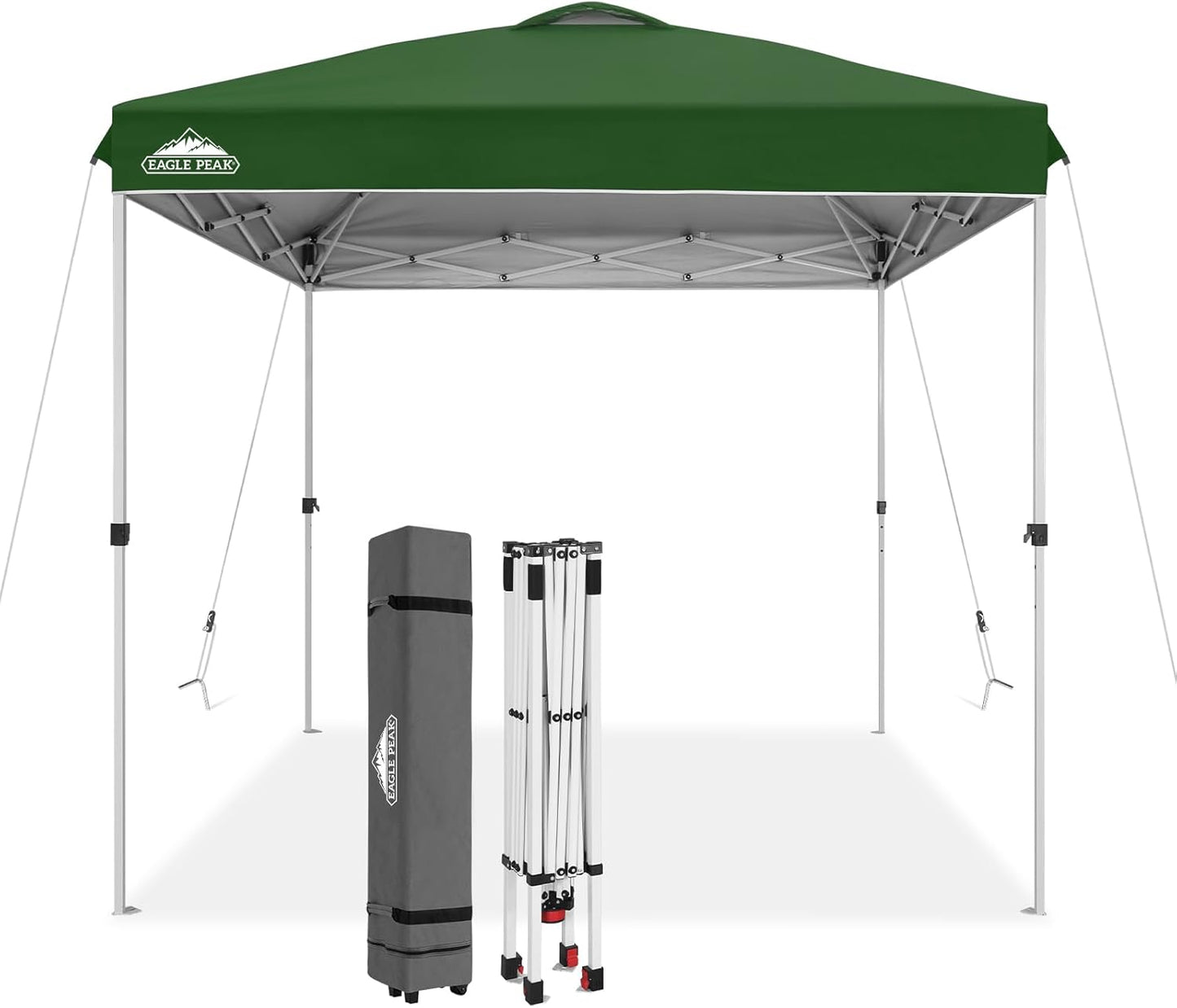 EAGLE PEAK Pop Up Canopy Tent with Wheeled Carry Bag, 8 Stakes, 4 Ropes, Easy Set Up Tent Canopy, 8x8 ft, Green