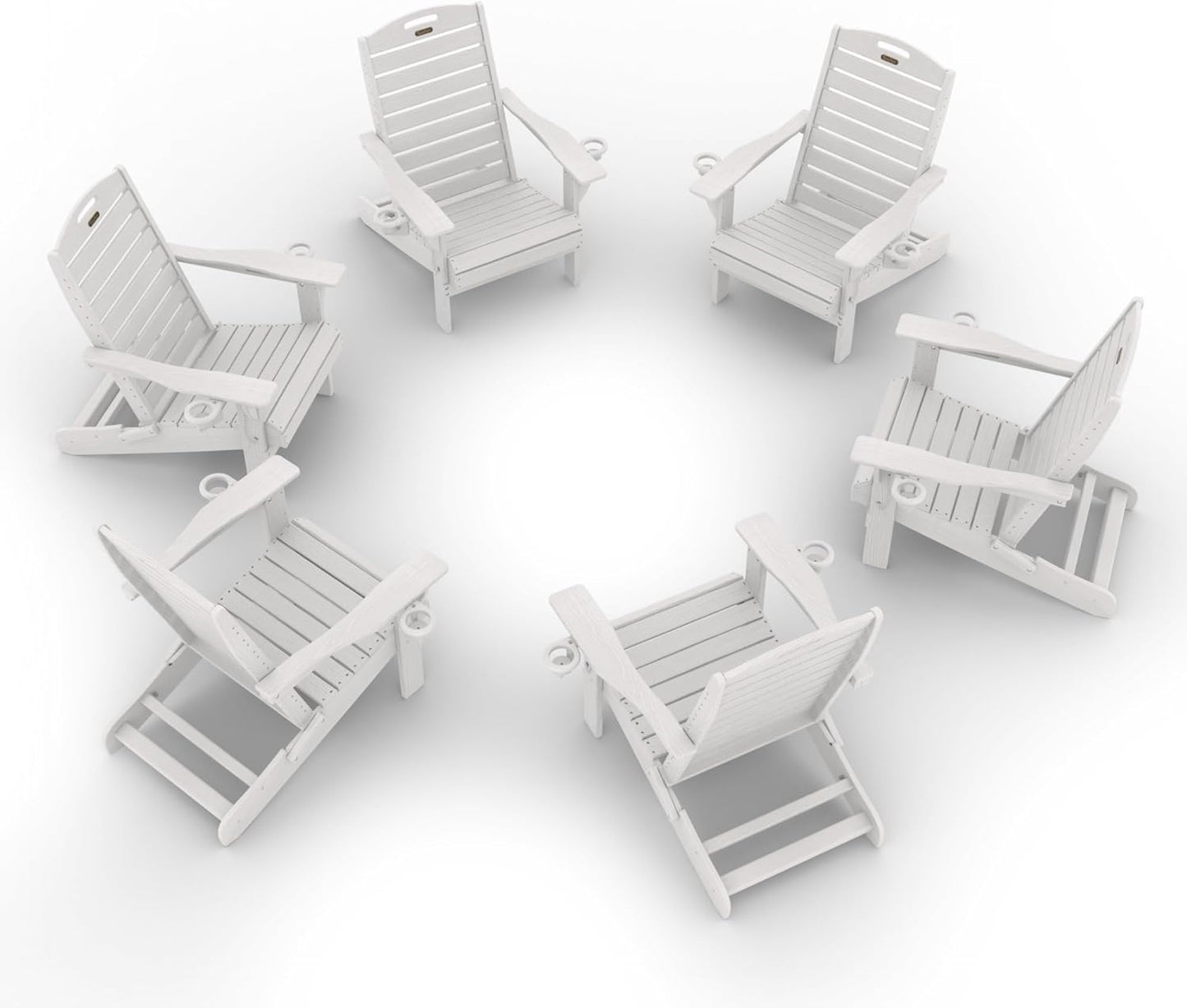 Adirondack Chairs Set of 6, Outdoor Fire Pit Chairs, HDPE All-Weather Adirondack Chairs with Cup Holder, Lawn Chair for Deck, Patio, Garden (White)