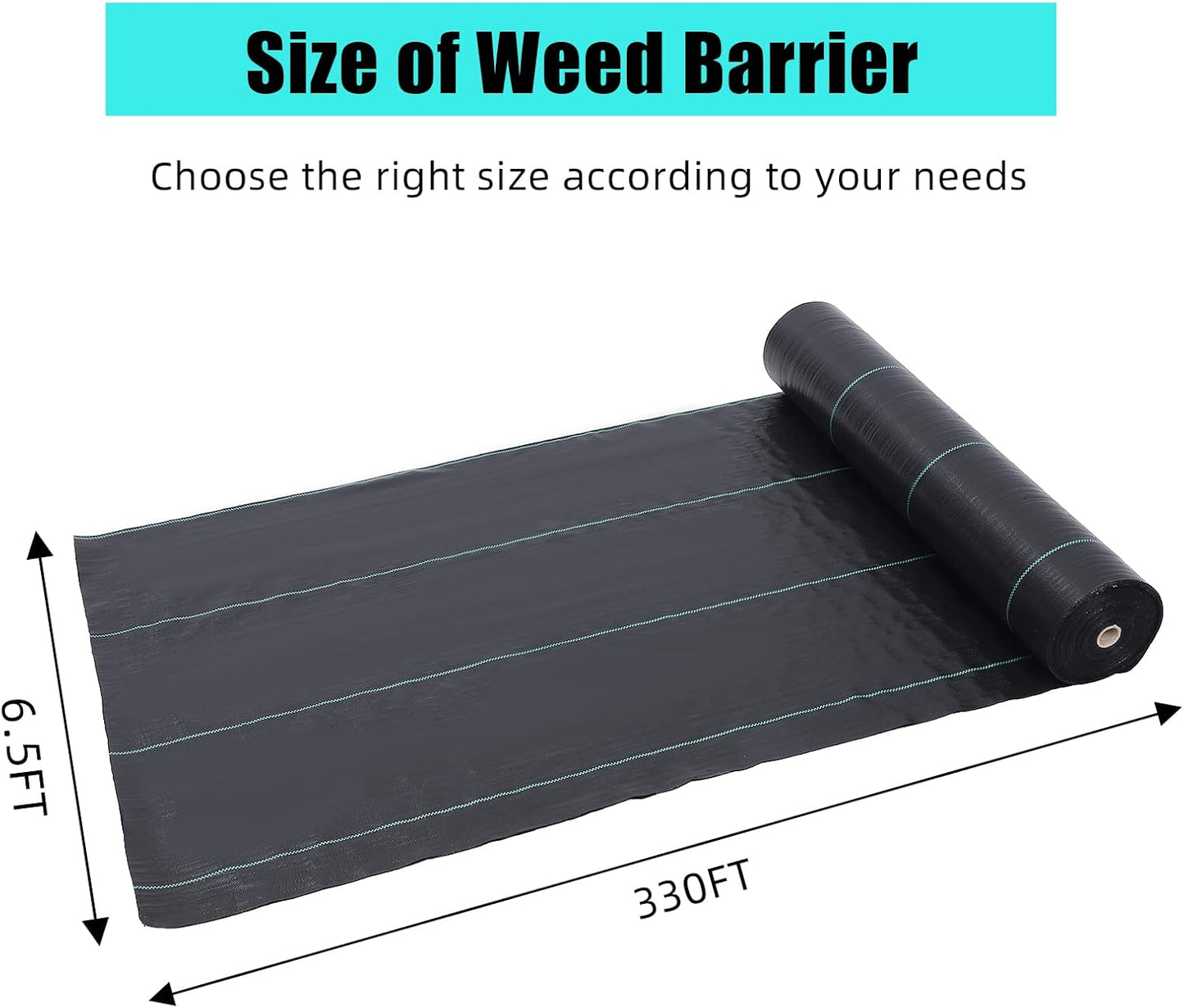 6.5ft x 330ft Weed Barrier Landscape Fabric Heavy Duty, Premium 3.2oz Ground Cover Weed Block Gardening Mat, Easy Setup & Superior Weed Control