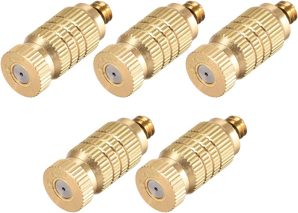 uxcell Brass Misting Nozzle - 3/16-inch Threaded 0.8mm Orifice Dia Fogging Spray Head for Outdoor Cooling System - 5 Pcs Golden