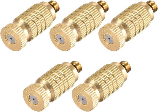 uxcell Brass Misting Nozzle - 3/16-inch Threaded 0.8mm Orifice Dia Fogging Spray Head for Outdoor Cooling System - 5 Pcs Golden