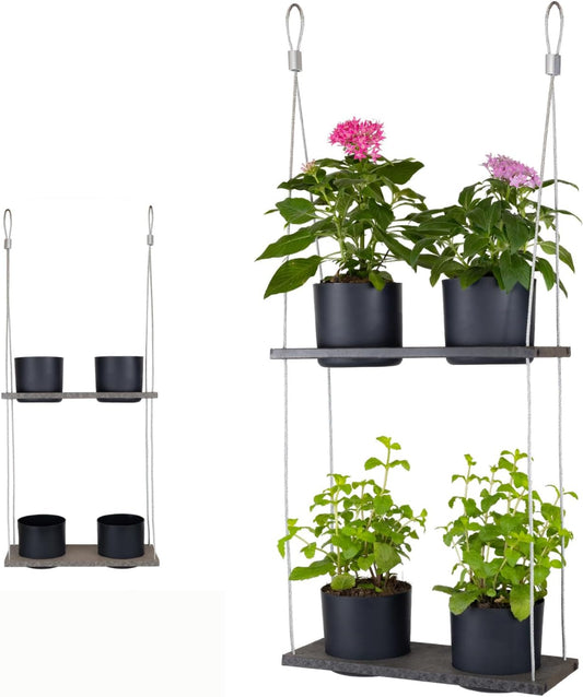 Urban Garden Decor with Pots Included, Hanging Planters for Indoor Outdoor Plants, Hanging Flowerpots, Wall Hanging Plant Holder Window Plant Shelves (Stone Gray, Shelf 4 Pots)