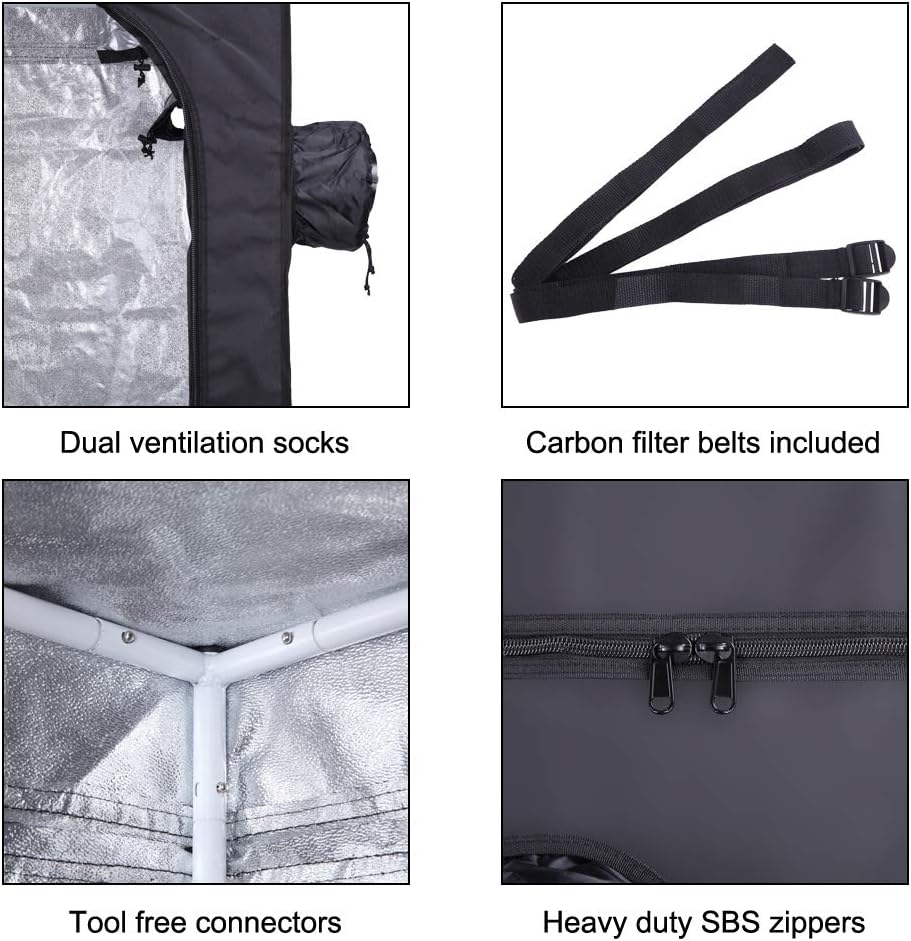 36"x36"x72" Mylar Hydroponic Grow Tent Grow Room with Obeservation Window and Removable Floor Tray for Indoor Plant Growing (36" x 36" x 72")
