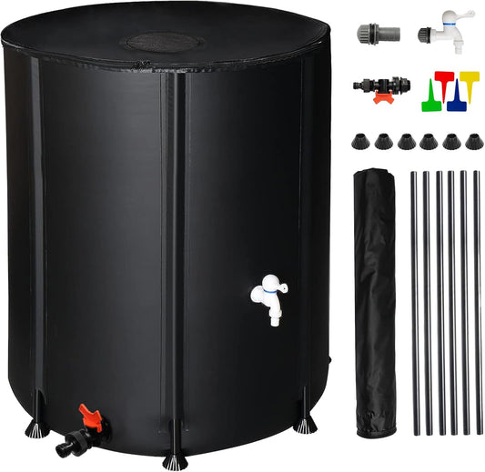 132 Gallon Collapsible Rain Barrel, Portable Rainwater Collection System, Water Storage Tank, Rain Catcher Barrel with Two Spigots and Overflow Kit, Rain Water Barrel Collector for Garden, Black