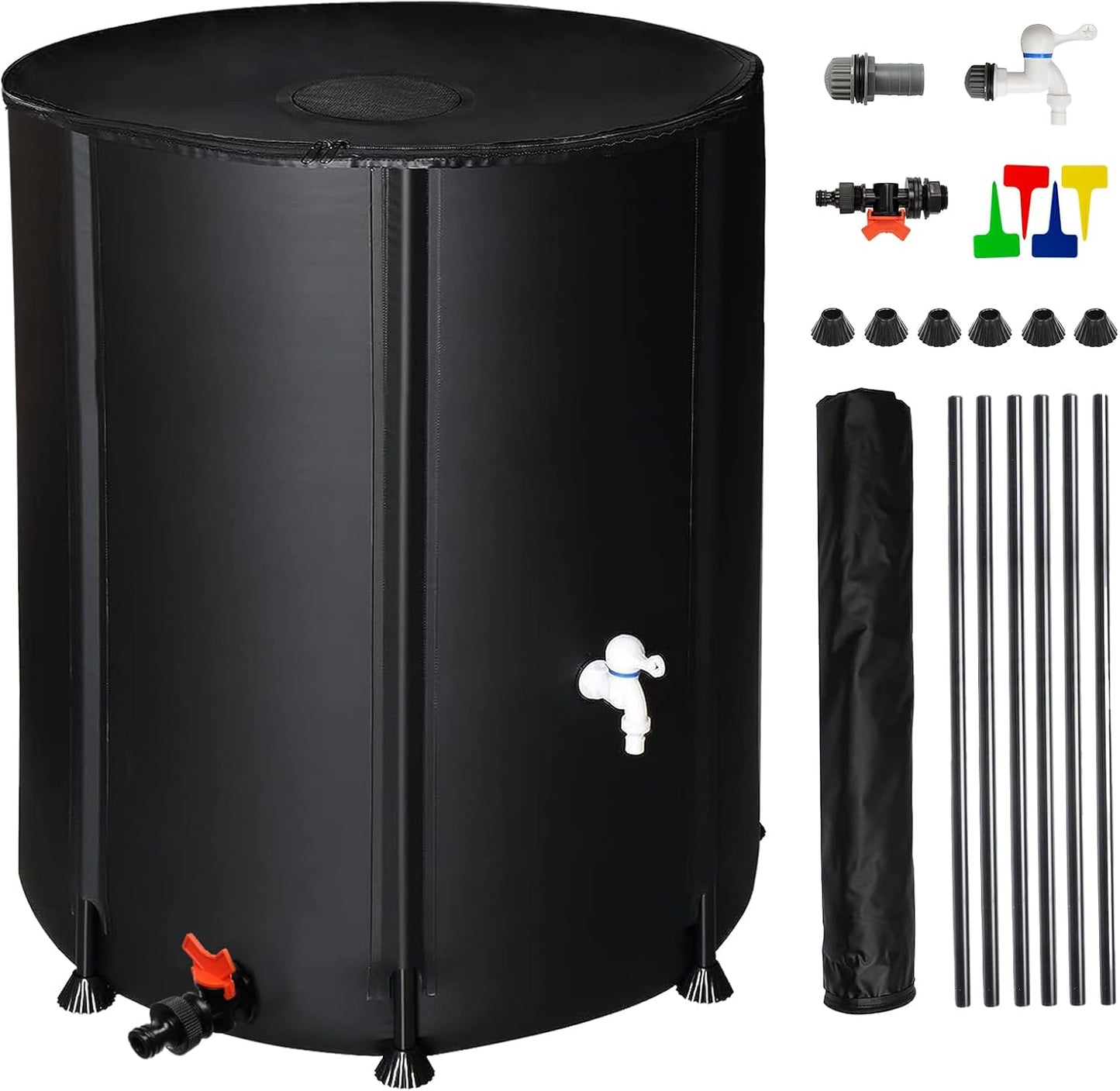 132 Gallon Collapsible Rain Barrel, Water Storage Tank, Portable Rainwater Collection System, Rain Catcher Barrel with Two Spigots and Overflow Kit, Rain Water Barrel Collector for Garden, Black