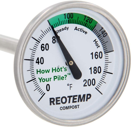 Reotemp 20 Inch Fahrenheit Backyard Compost Thermometer with Digital Composting Guide