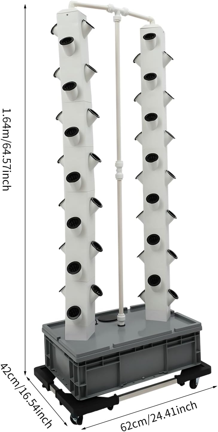Hydroponic Growing System Indoor Outdoor, 56-Plant Vertical Garden Planter Germination Kit, Hydroponics Growing Tower, Smart Garden Vegetable Plant Kit with Pump & Wheels, Grey Base
