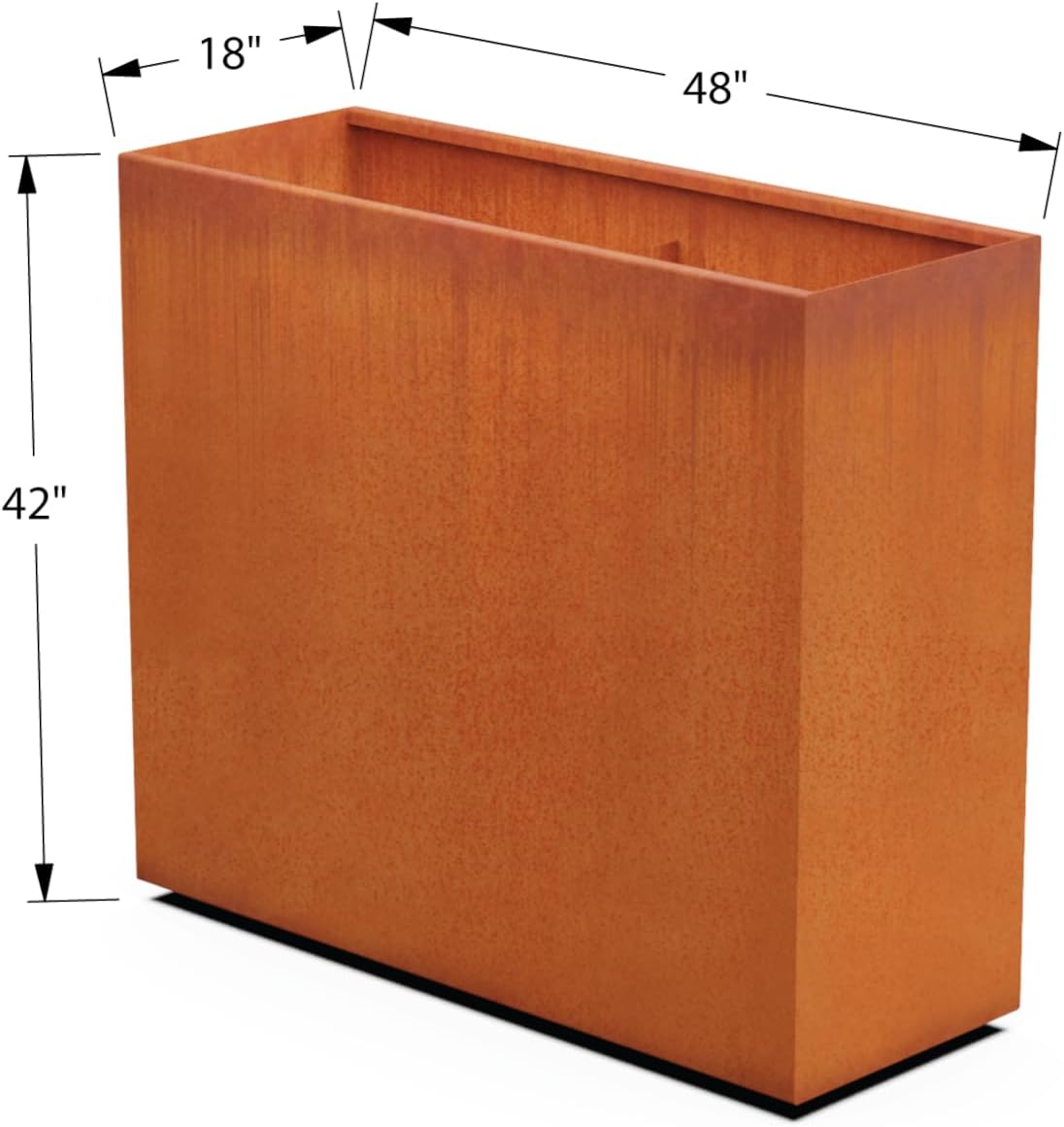 Large Rectangular Planters for Outdoor Plants - 42" Tall Extra Large Outdoor Planters for Privacy Screen | 48x18 Corten Steel Planter Box, Made in USA