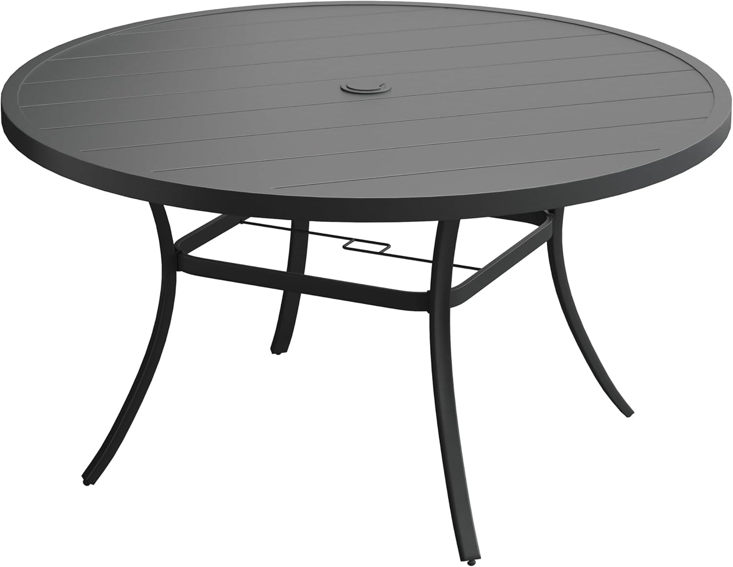 VICLLAX 60" Outdoor Round Patio Table for Lawn Garden, All Weather Metal Round Patio Dining Table with Adjustable Umbrella Hole, Outdoor Table for 8-10 Person, Black Tabletop