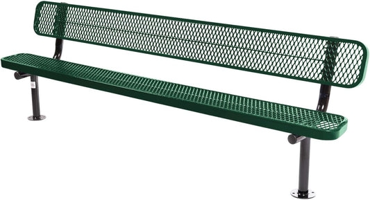 Coated Outdoor Furniture Heavy-Duty Outdoor Bench Thermoplastic Coated, Expanded Metal, Commercial-Grade Seating, Made in America (Surface with Back, 8 Ft, Textured Green)