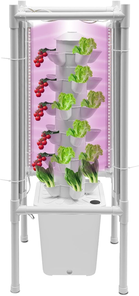 Hydroponics Growing System Kit, 30-Plant Tower Garden Vertical Planter Germination Kit with Grow Light&Water Pump, Herb Garden Planter Indoor Kit, Hydroponic Growing Tower for Indoor Gardening (White)