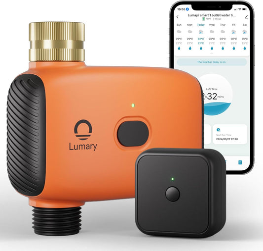 Lumary WiFi Sprinkler Timer, Smart Water Timer for Garden Hose, Automatic Irrigation Controller System, App/Voice/Manual Control, Compatible with Alexa/Google Assistant, Brass Inlet