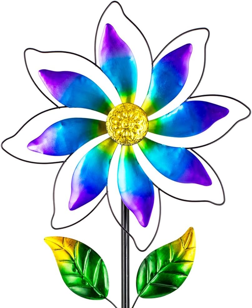 14'' Wind Spinners Outdoor, Flower Kinetic Wind Sculpture & Spinners, Metal Wind Spinners for Yard Garden Patio Decor (Purple)