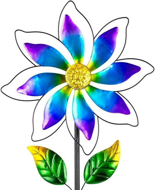 14'' Wind Spinners Outdoor, Flower Kinetic Wind Sculpture & Spinners, Metal Wind Spinners for Yard Garden Patio Decor (Purple)