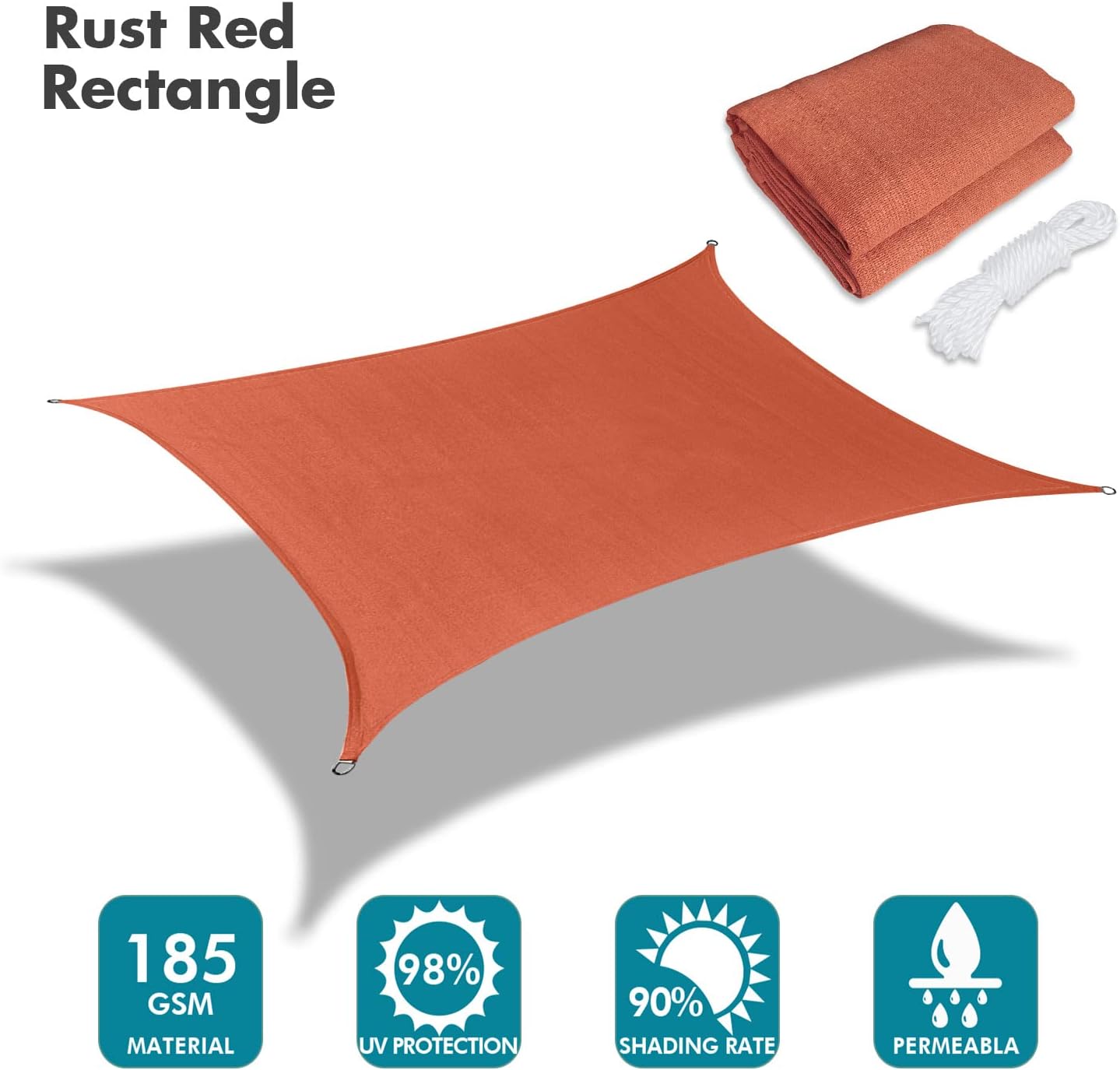 KANAGAWA 14'X24' Rust Red Custom Size Sun Shade Sail Rectangle UV Block Canopy Cover for Patio Backyard Lawn Garden Outdoor (Customized Available)