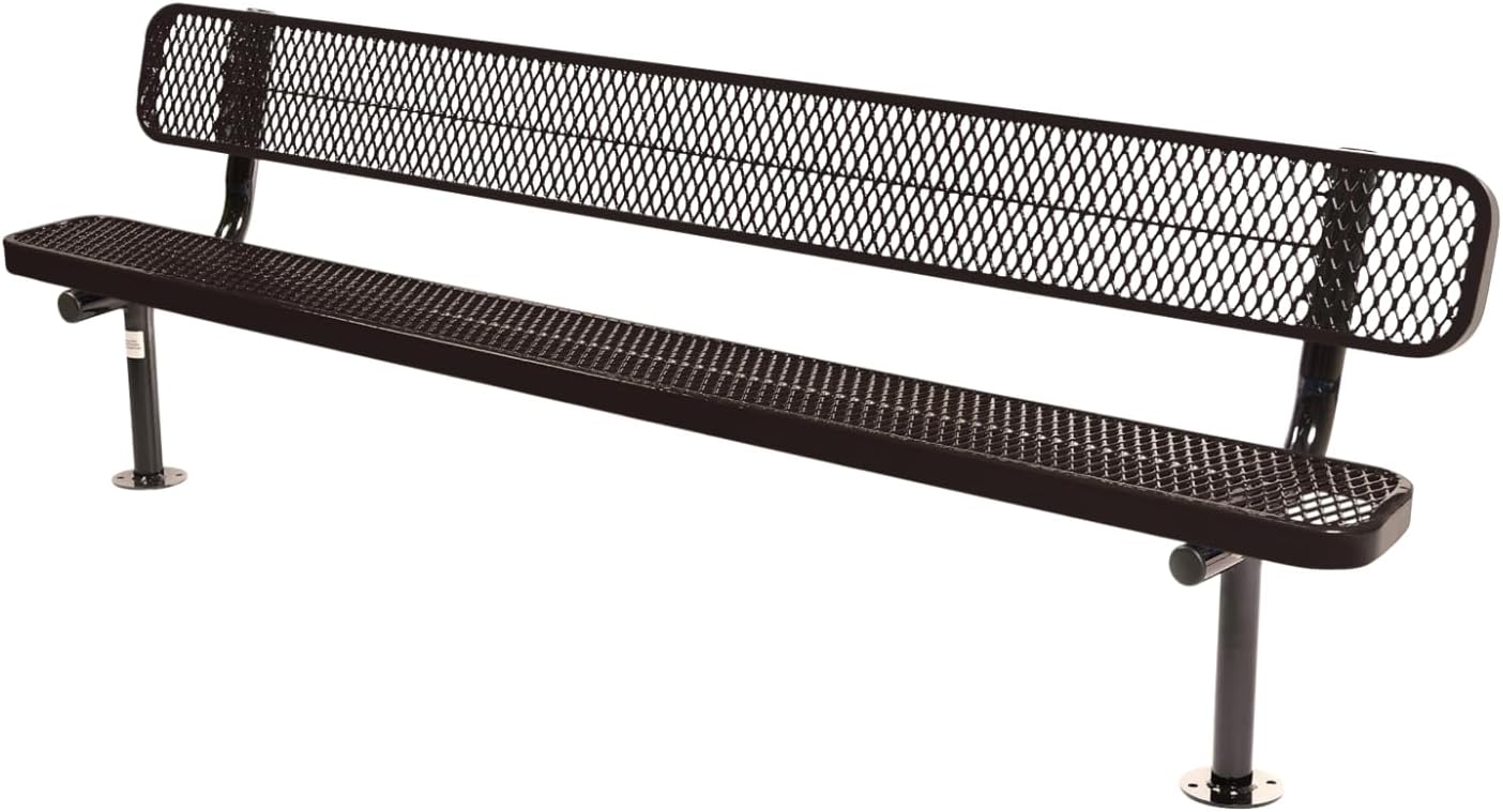 Coated Outdoor Furniture Heavy-Duty Outdoor Bench Thermoplastic Coated, Expanded Metal, Commercial-Grade Seating, Made in America (Surface with Back, 8 Ft, Brown)