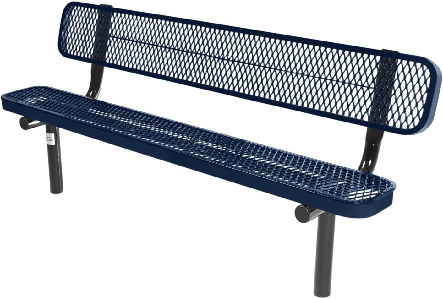 Coated Outdoor Furniture Heavy-Duty Outdoor Bench Thermoplastic Coated, Expanded Metal, Commercial-Grade Seating, Made in America (Inground with Back, 6 Ft, Textured Dark Blue)