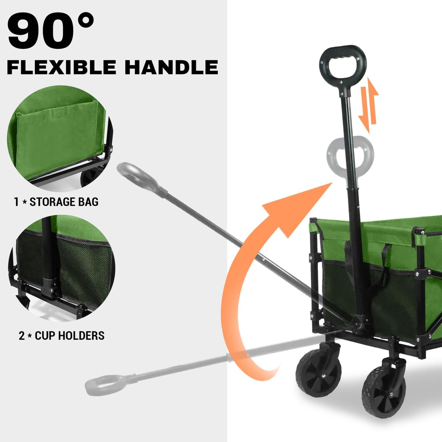 Collapsible Wagon 352LBS Capacity, Foldable Large Carts, Heavy Duty Outdoor Folding Cart with All-Terrain Wheels, Utility Garden Beach Wagon with Storage Bag Green
